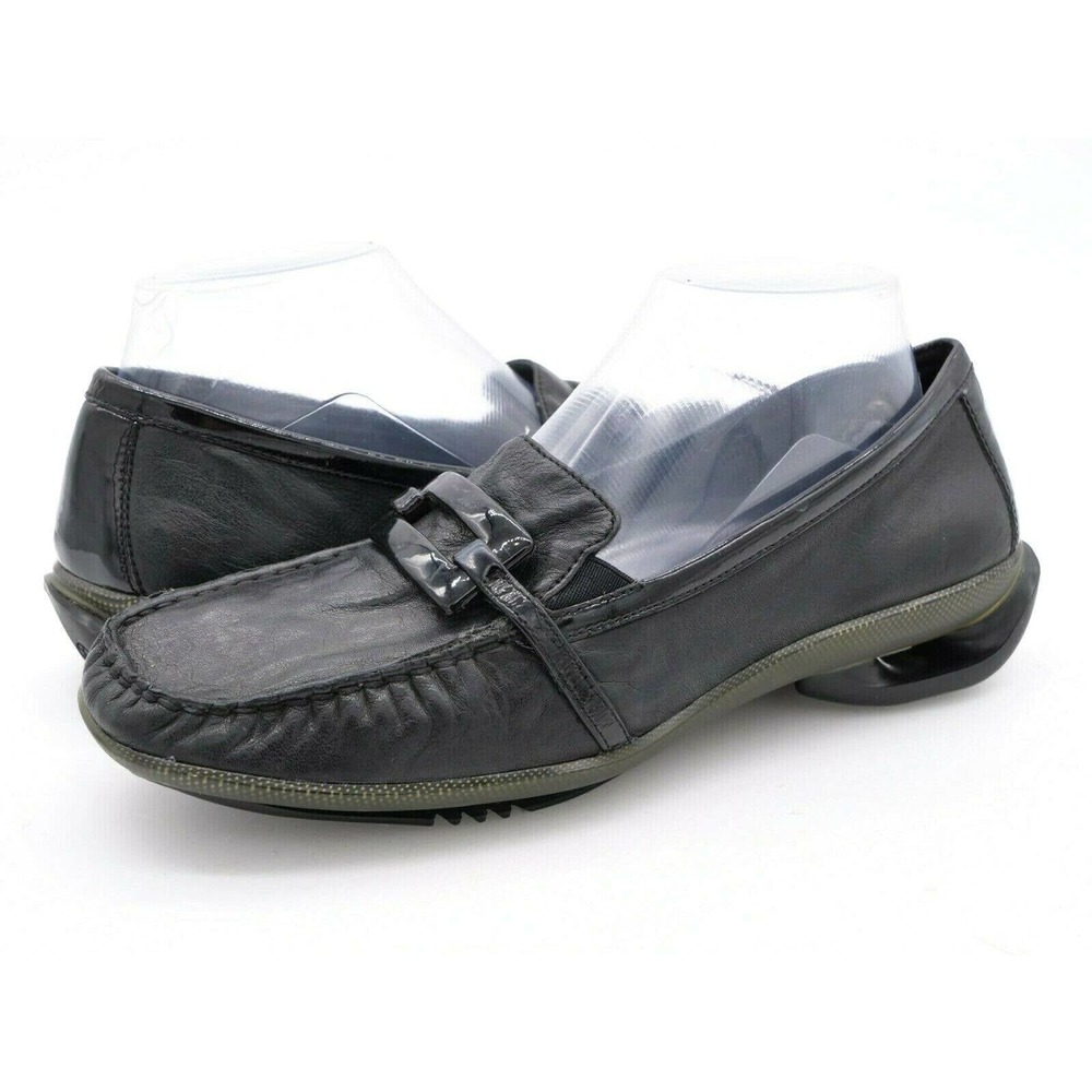 ASGI Loafers Womens 8 Black Leather Moc Toe Medallion Horsebit Slip On Shoes